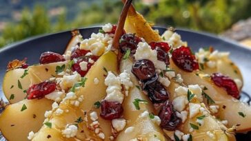 Baked Pears with Feta, Honey, and Cranberries