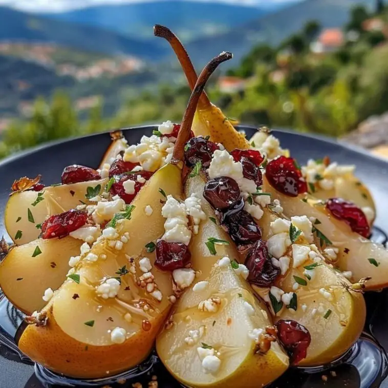 Baked Pears with Feta, Honey, and Cranberries