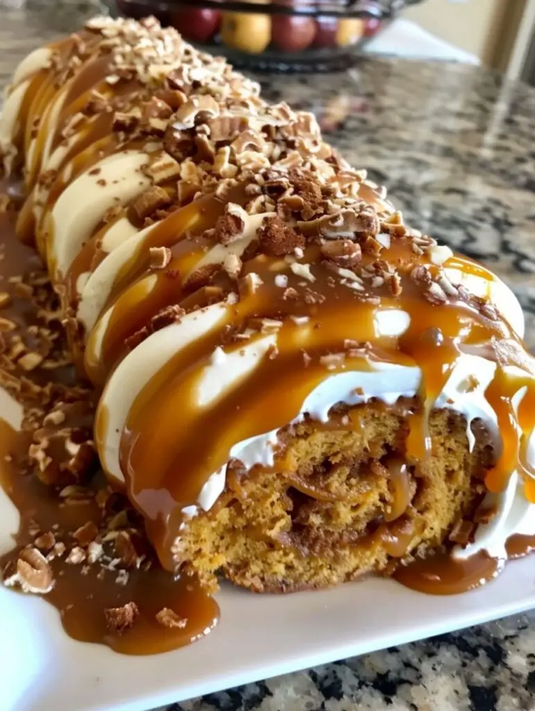 Pumpkin Caramel Spice Cake Roll with Cinnamon Glaze 1