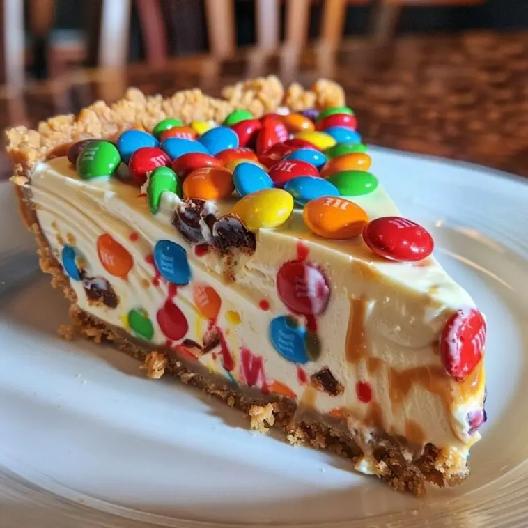 White Paradise No-Bake M&M Peanut Butter Cheesecake