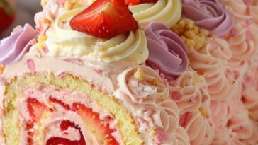 Strawberry Shortcake Roll Cheesecake Cake