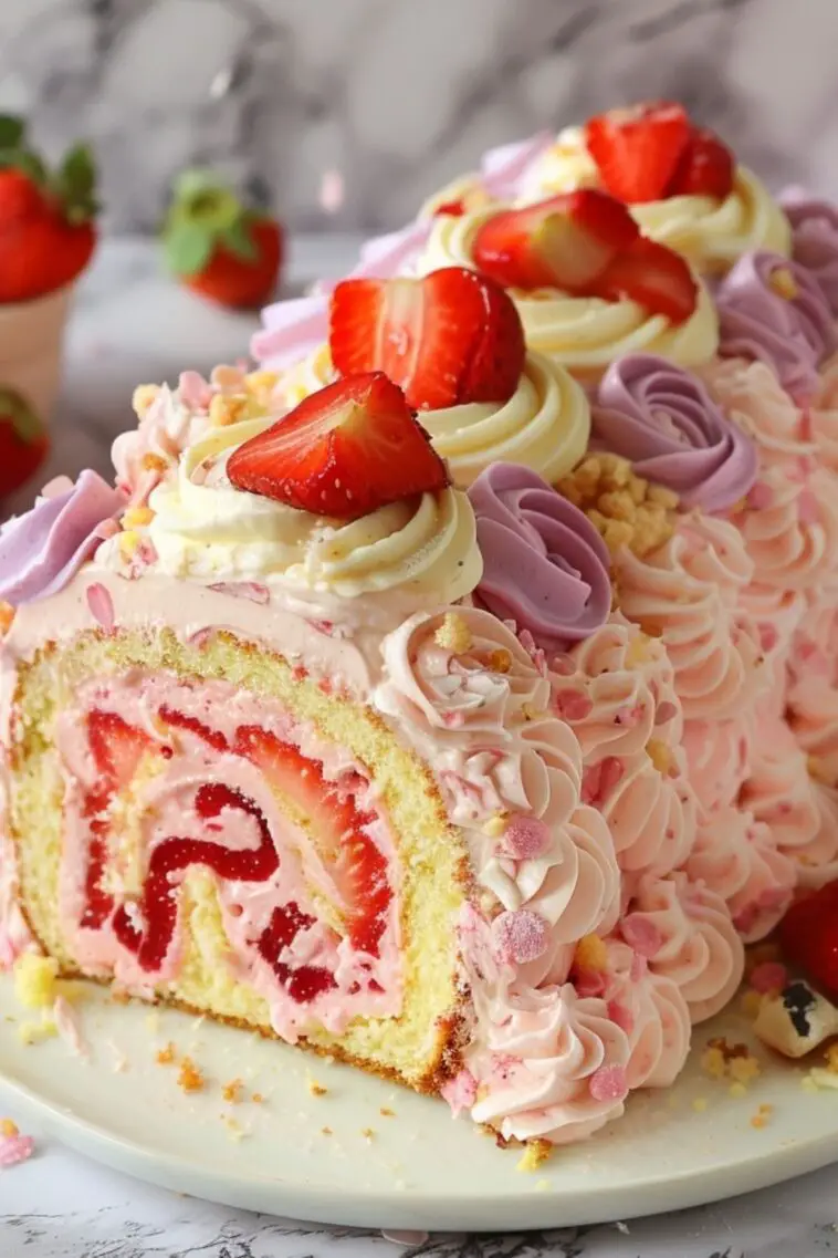 Strawberry Shortcake Roll Cheesecake Cake