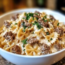 Beef and Bowtie Pasta with Alfredo Sauce-image