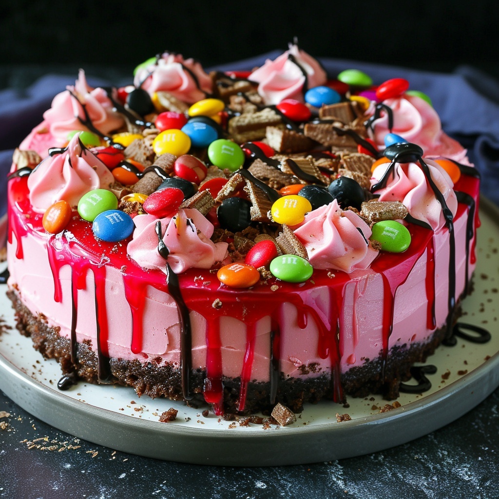 No-Bake Pink Paradise Candy Cheesecake No-Bake Pink Paradise Candy Cheesecake