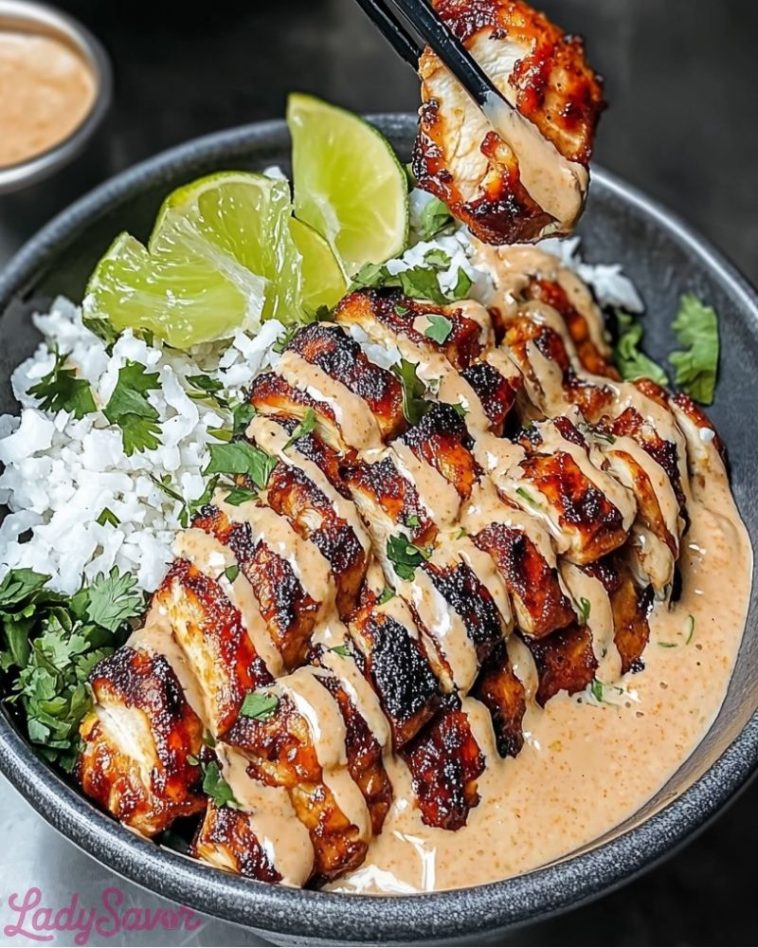 Sweet Chili Chicken Bowl With Coconut Lime Drizzle
