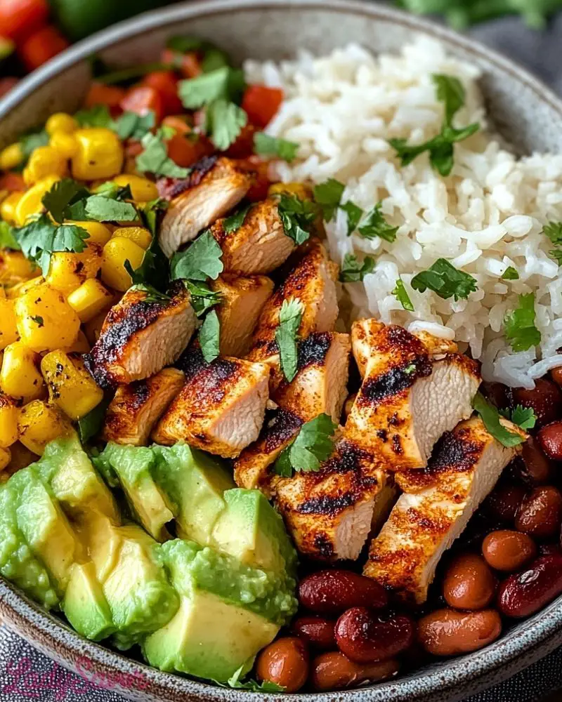 Delicious Grilled Chicken Burrito Bowls with Rice & Beans Recipe Delicious Grilled Chicken Burrito Bowls with Rice Beans Recipe2