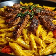 One Pan Cajun Honey Butter Steak Pasta Wonder