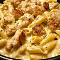 One Pan Creamy Cheddar Sausage Ranch Chicken Pasta