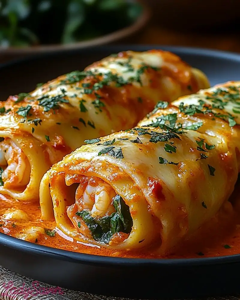 Shrimp & Spinach Stuffed Pasta Rolls with Roasted Red Pepper Cream Shrimp Spinach Stuffed Pasta Rolls with Roasted Red Pepper Cream Recipe2