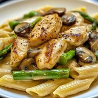 Creamy Mushroom and Asparagus Chicken Penne Recipe