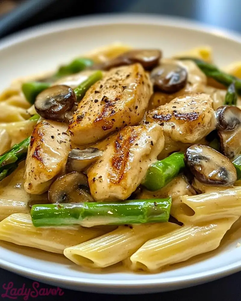 Creamy Mushroom and Asparagus Chicken Penne Creamy Mushroom and Asparagus Chicken Penne Recipe