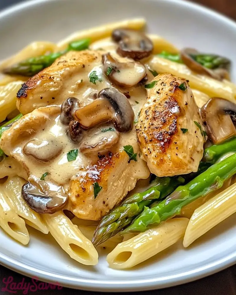 Creamy Mushroom and Asparagus Chicken Penne Creamy Mushroom and Asparagus Chicken Penne Recipe2