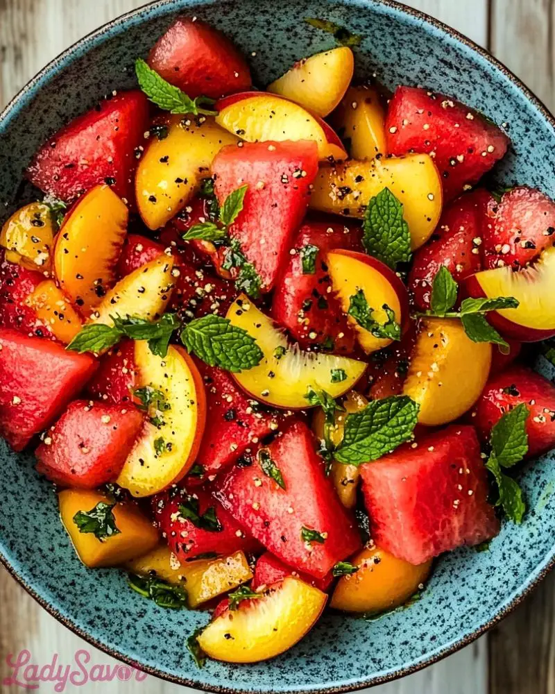 Easy Summer Peach Watermelon Salad Easy Summer Peach Watermelon Salad Recipe2
