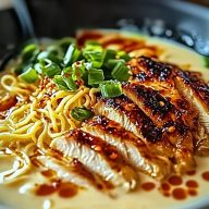 Fiery Chicken Ramen with Creamy Garlic Sauce Recipe
