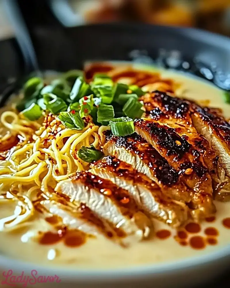 Fiery Chicken Ramen with Creamy Garlic Sauce Fiery Chicken Ramen with Creamy Garlic Sauce Recipe