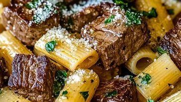 Garlic Butter Steak Tips with Cheesy Rigatoni recipe