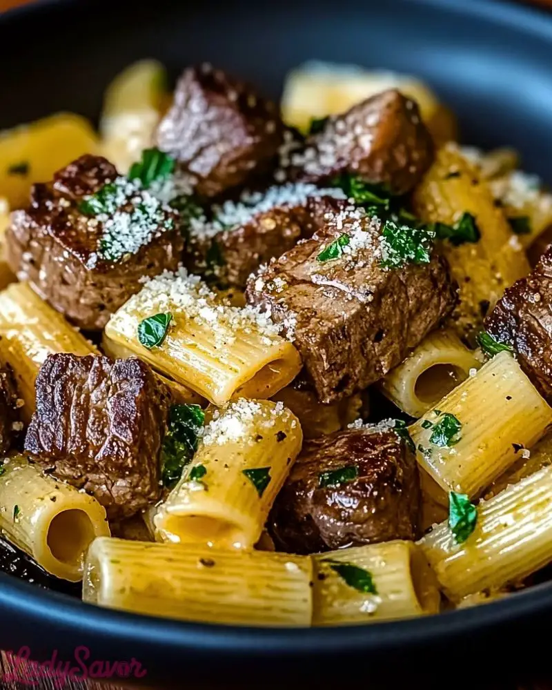 Garlic Butter Steak Tips with Cheesy Rigatoni Garlic Butter Steak Tips with Cheesy Rigatoni recipe