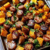 Irresistible Sheet Pan Sausage and Sweet Potatoes with Honey Garlic Sauce Recipe