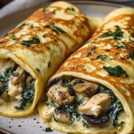 Savory Spinach Mushroom Chicken Crepes Recipe