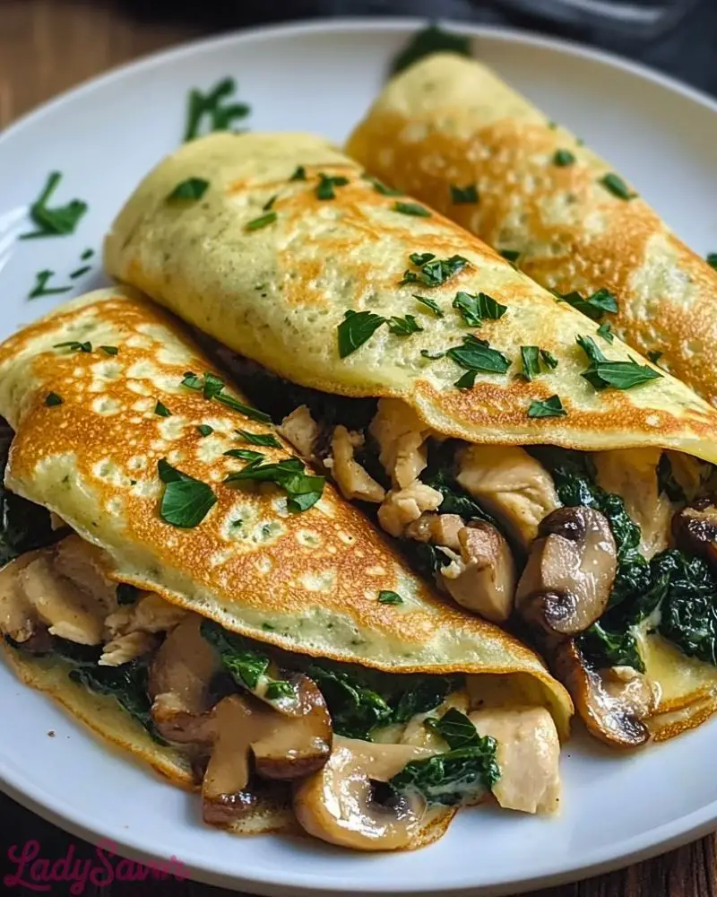 Savory Spinach Mushroom Chicken Crêpes Savory Spinach Mushroom Chicken Crepes Recipe2