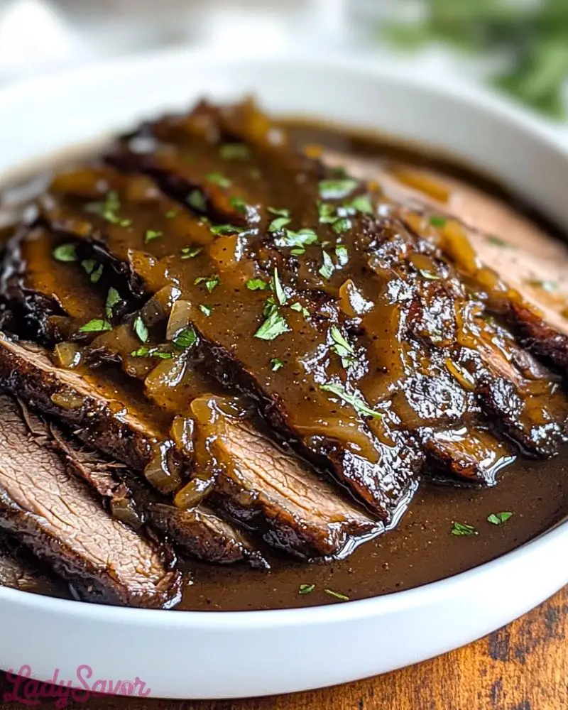 Slow Cooker Brisket with Balsamic Onion Gravy Slow Cooker Brisket with Balsamic Onion Gravy Recipe