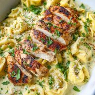 Asiago Tortelloni Alfredo With Grilled Chicken