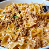 Bowtie Pasta with Creamy Velveeta Beef Sauce