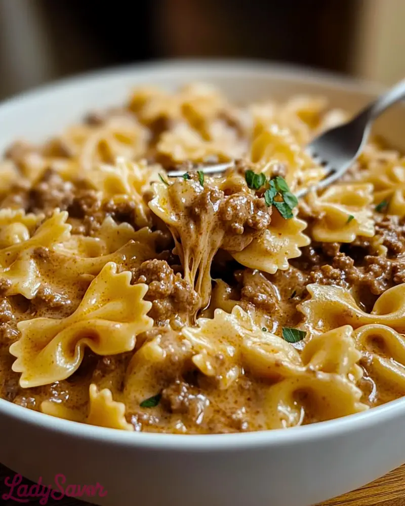 Bowtie Pasta with Creamy Velveeta Beef Sauce2