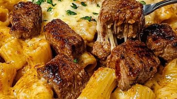 Cajun Steak Tips in Cheesy Rigatoni Parmesan Sauce