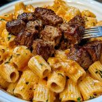 Cajun Steak Tips in Cheesy Rigatoni Parmesan Sauce2