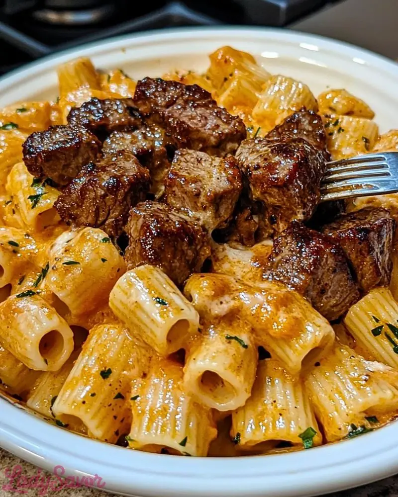 Cajun Steak Tips in Cheesy Rigatoni Parmesan Sauce2