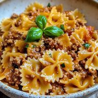 Cheesy Bowtie Pasta with Ground Beef