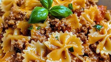 Cheesy Bowtie Pasta with Ground Beef