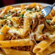 Cheesy Penne with Garlic Butter Ground Beef 1
