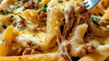 Cheesy Penne with Garlic Butter Ground Beef 1