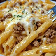 Cheesy Penne with Garlic Butter Ground Beef