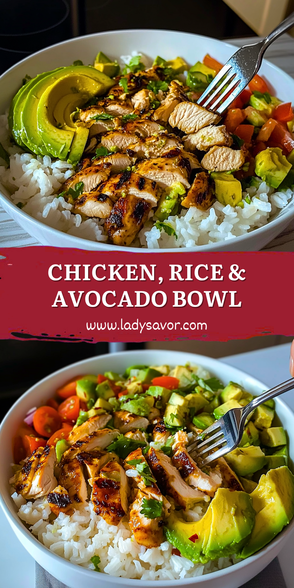 Avocado With Rice Chicken, Rice & Avocado Bowl