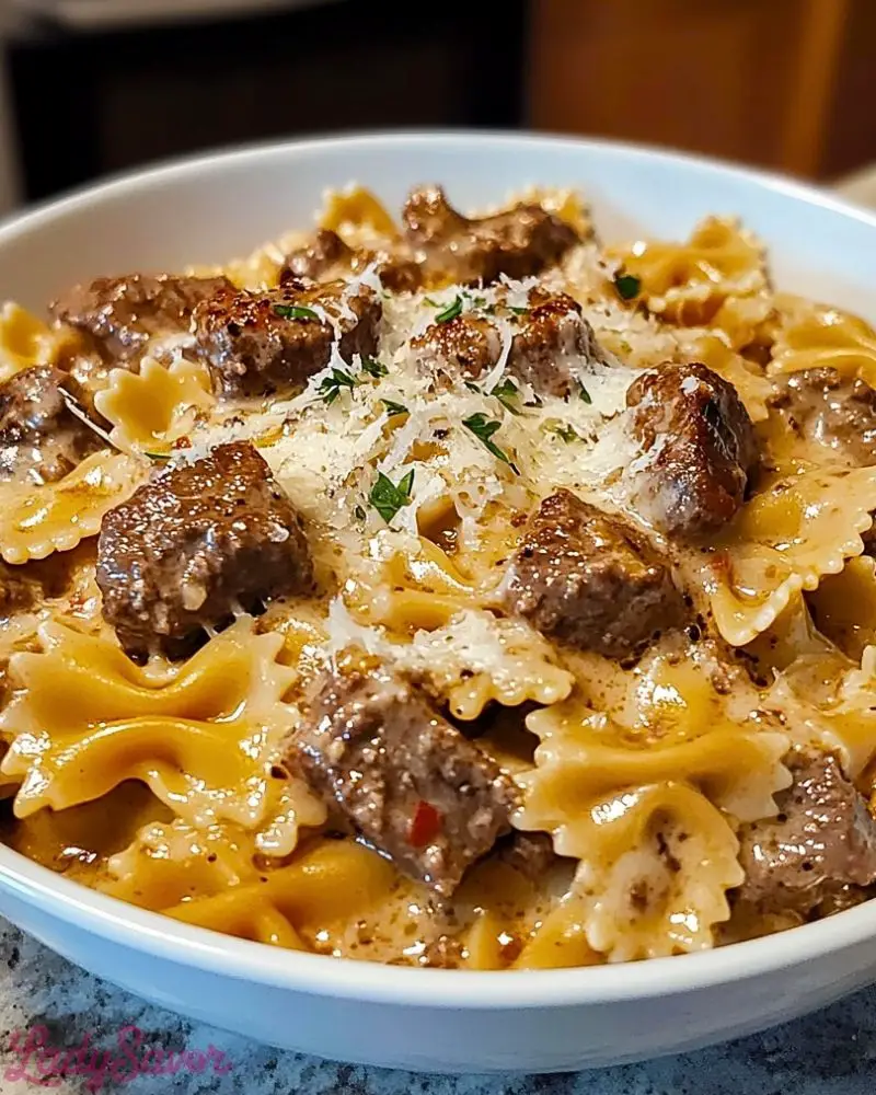 Creamy Beef Bowtie Pasta with Garlic Parmesan Sauce Creamy Beef Bowtie Pasta with Garlic Parmesan Sauce