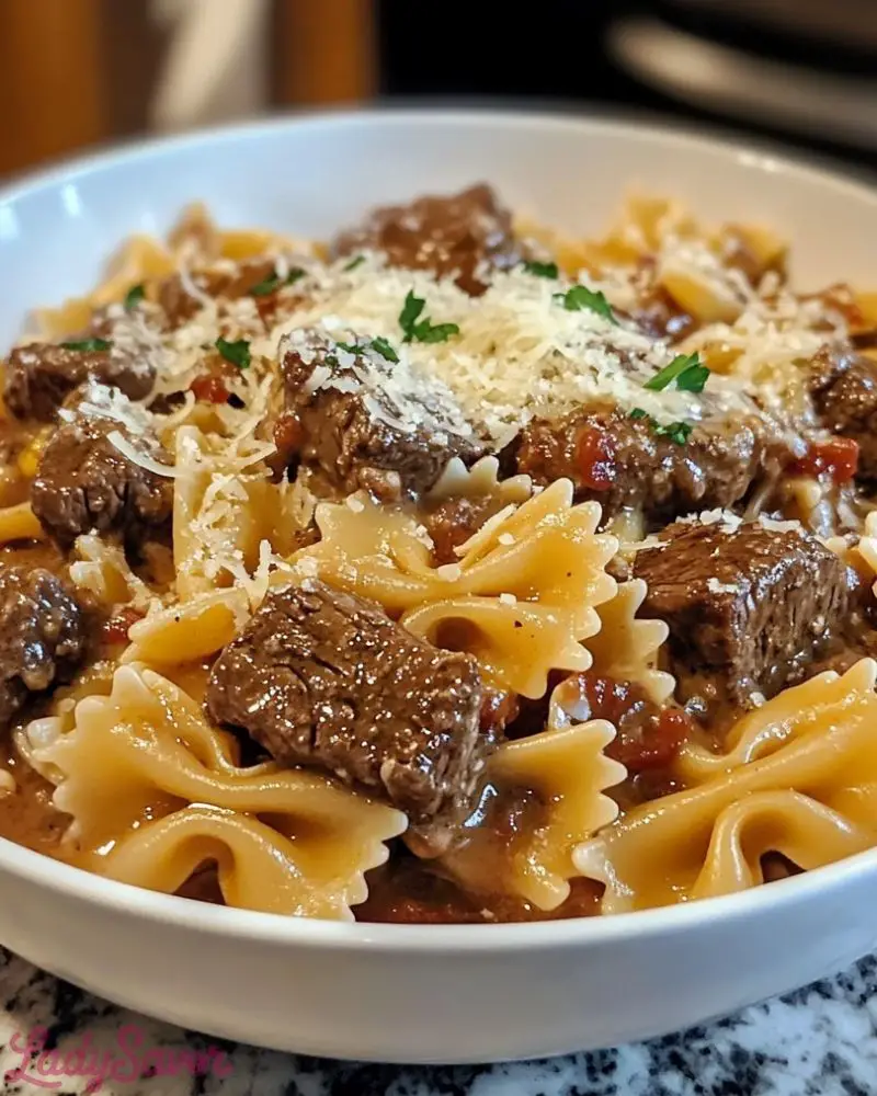 Creamy Beef Bowtie Pasta with Garlic Parmesan Sauce Creamy Beef Bowtie Pasta with Garlic Parmesan Sauce2