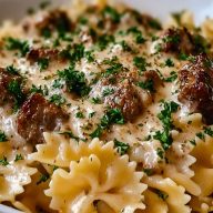 Creamy Beef and Bowtie Pasta