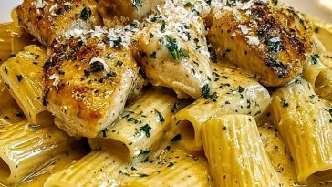 Creamy Garlic Butter Chicken and Rigatoni in Parmesan Sauce