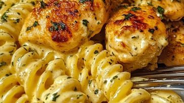 Creamy Garlic Parmesan Chicken with Cheesy Twisted Pasta