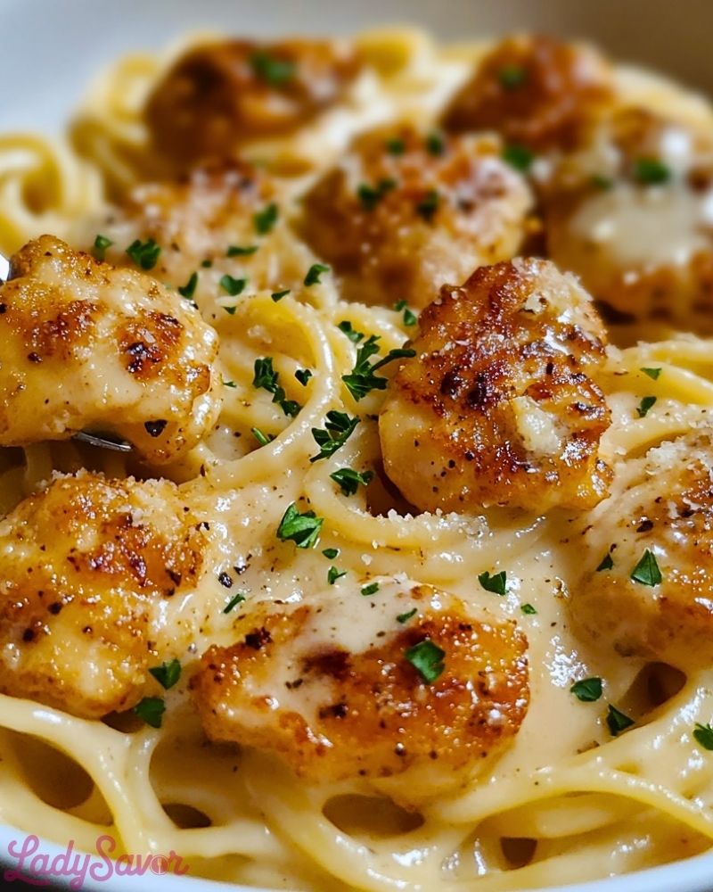 Creamy Parmesan Pasta with Sautéed Garlic Butter Chicken Creamy Parmesan Pasta with Sauteed Garlic Butter Chicken