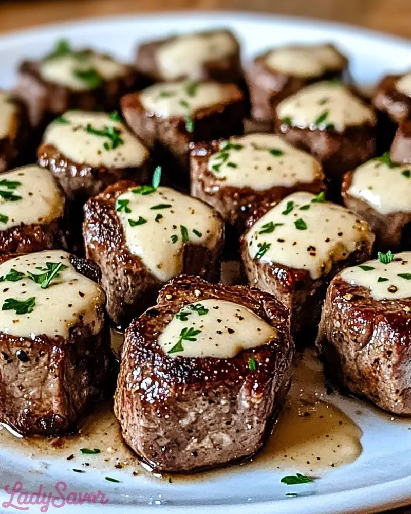 Garlic Butter Steak Bites with Parmesan Cream Sauce