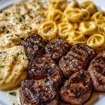 Garlic Butter Steak with Cheesy Alfredo Tortellini2