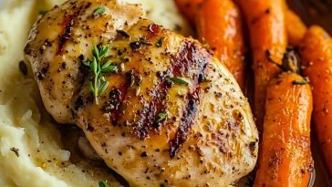 Garlic Herb Chicken with Creamy Mash Roasted Carrots