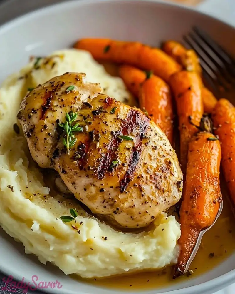 Garlic Herb Chicken with Creamy Mash & Roasted Carrots Garlic Herb Chicken with Creamy Mash Roasted Carrots