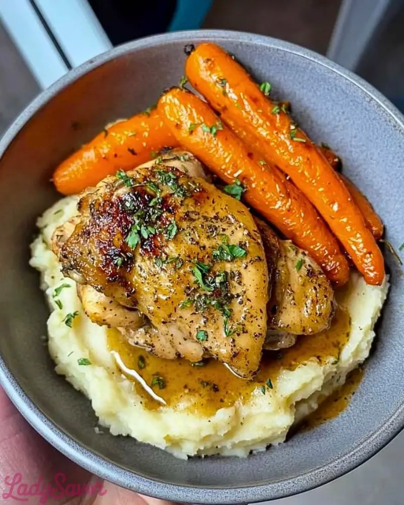 Garlic Herb Chicken with Creamy Mash & Roasted Carrots Garlic Herb Chicken with Creamy Mash Roasted Carrots2