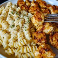 Garlic Parmesan Chicken Bites with Creamy Rotini