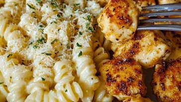 Garlic Parmesan Chicken Bites with Creamy Rotini